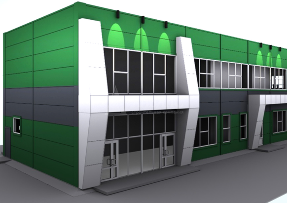 3D визуализация Торгово-офисное здание из сэндвич-панелей - фото 1